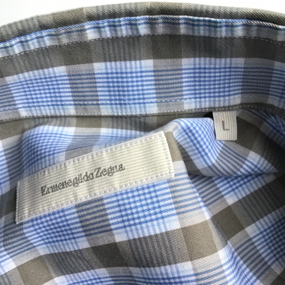 Erminegildo Zegna  Pale blue & green checks cotton shirt Sz L made in Italy 🇮🇹 - Picture 11 of 11